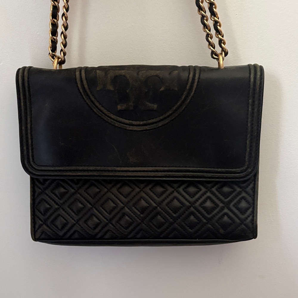 Used Tory Burch Black Quilted Leather Shoulder Bag
